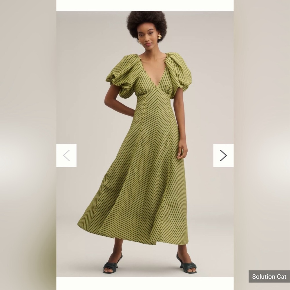Lovaan Tess Linen Silk Puff-Sleeve  Dress BNWT Size 6 Anthropologie